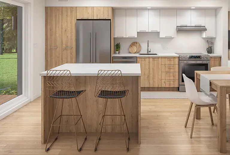 Cuisine d'une maison de série H.O.M, installée en usine